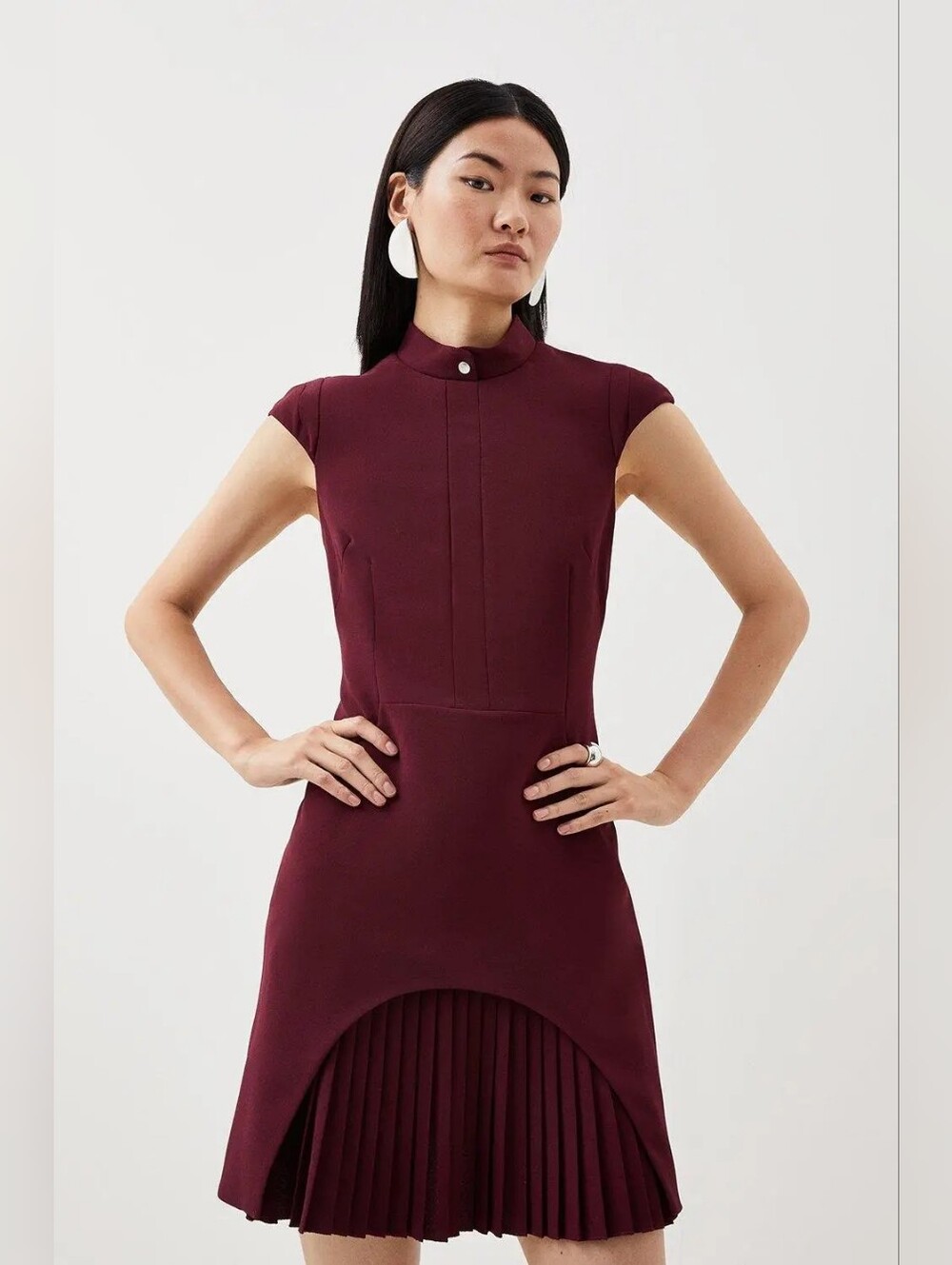 Karen MillenStructured Crepe Military Tailored Dress Wine